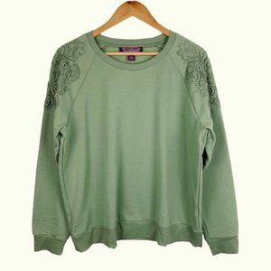 Gloria Vanderbilt Sage Green Lace Detail Pullover Sweatshirt Top Women's XXL